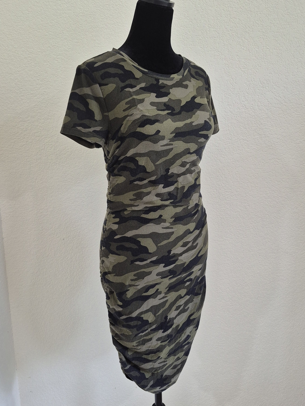 Camo Short Sleeve Bodycon Dress - Olive Green - Picture 2 of 7